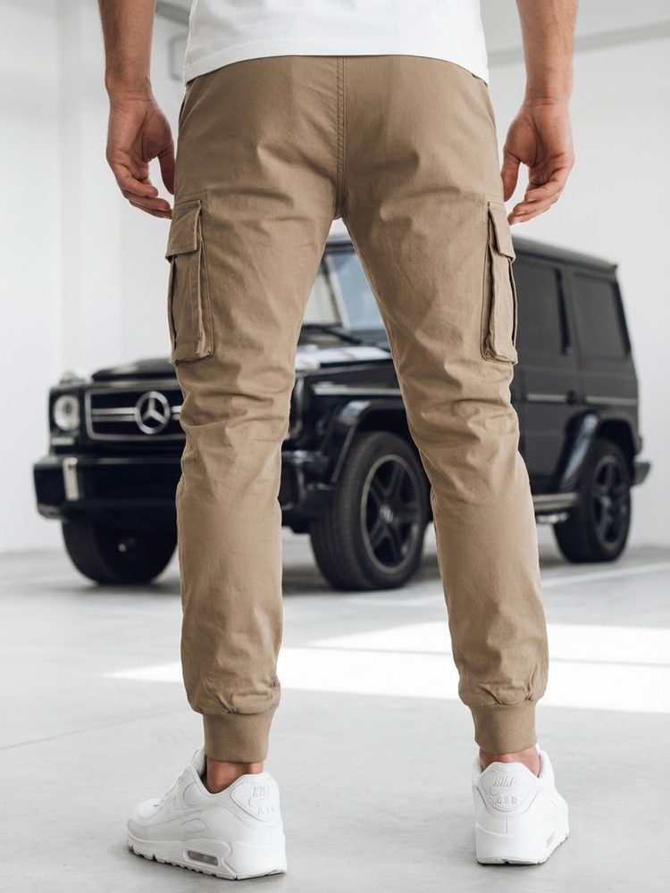 Trendy jogger kapsáčové nohavice pre pánov béžové