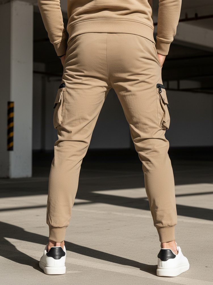 Trendy jogger kapsáčové nohavice pre pánov béžové