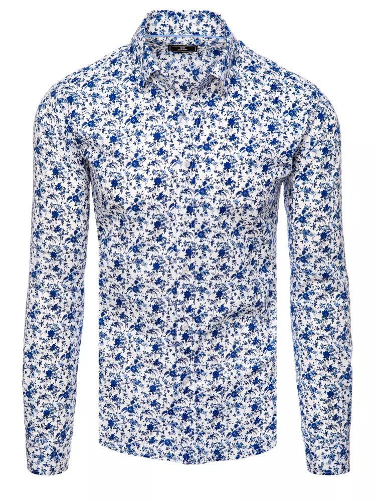 E-shop Nádherná biela košeľa s modrým vzorom