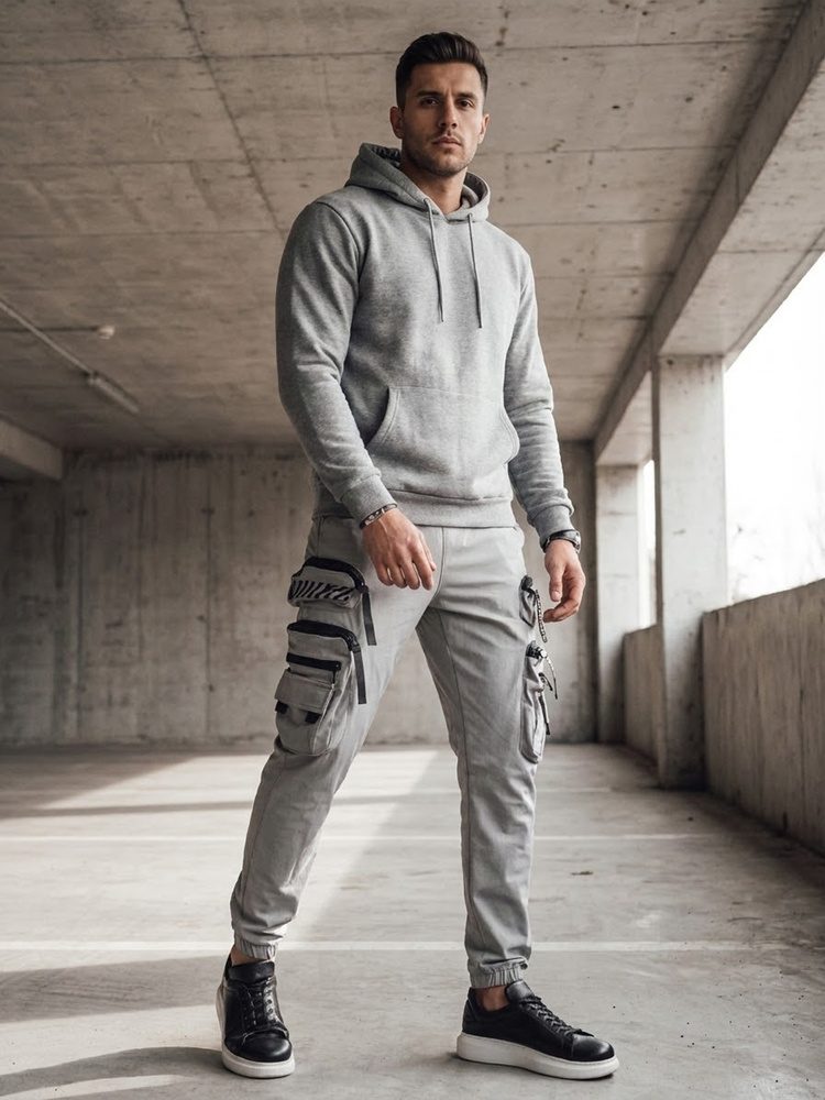 Trendy jogger kapsáčové nohavice pre pánov šedé