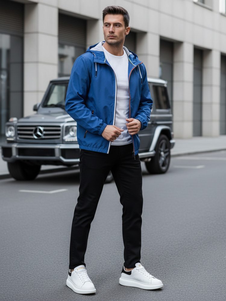 Trendy bunda s kapucňou pre pánov modrá