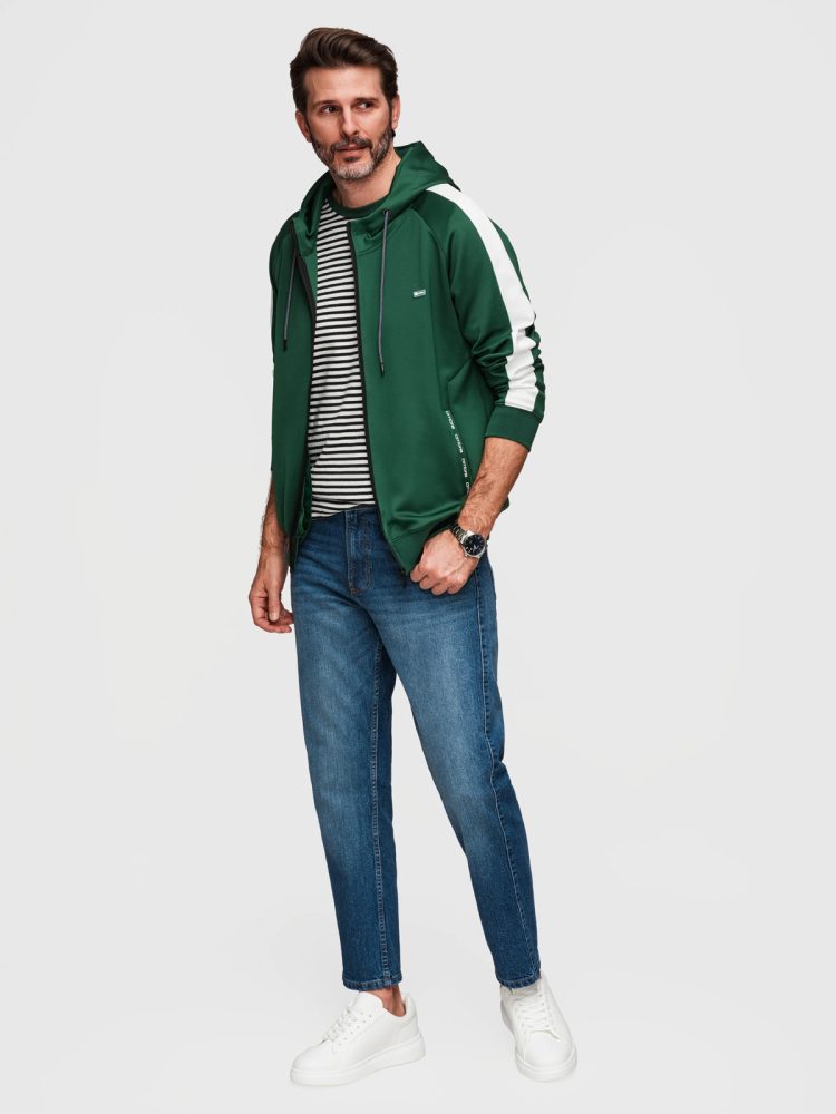 Mikina na zips s kapucňou zelená