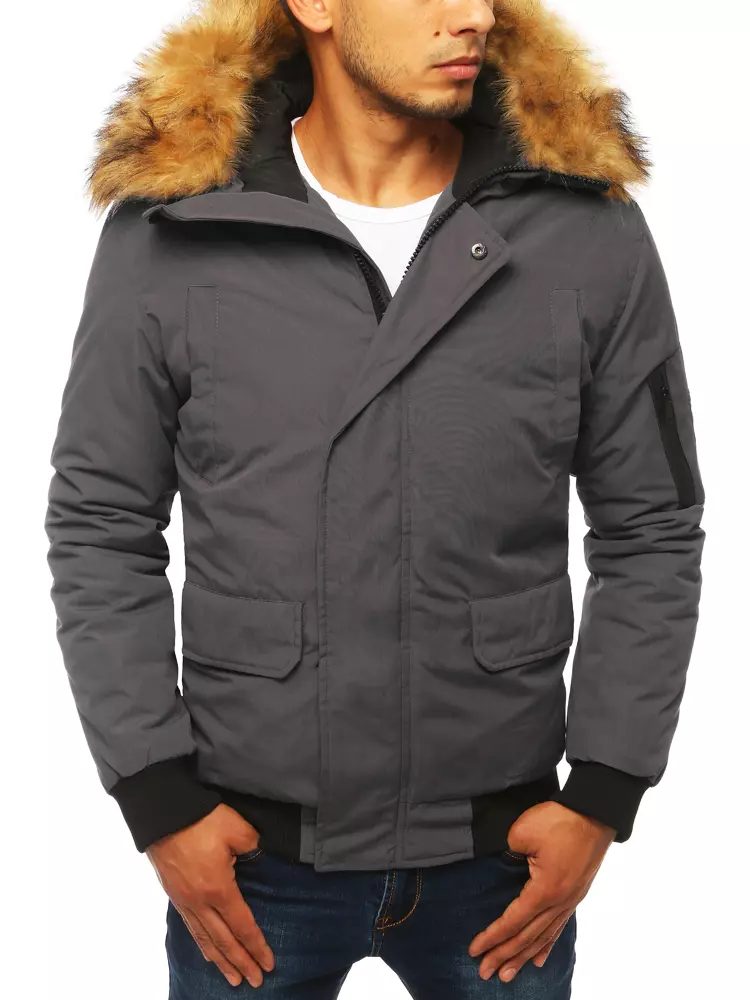 Zimná bunda s kapucňou-muži-tmavo šedá