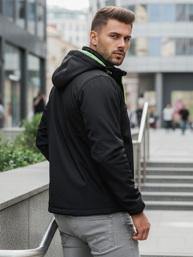 Originálna prechodná pánska bunda s kapucňou - čierna