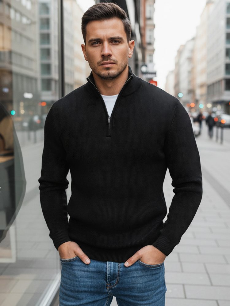 Atraktívny pánsky sveter so zipsom – čierny