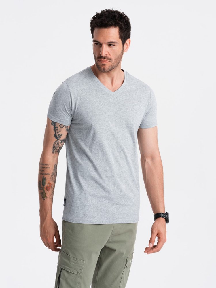 Jednoduché tričko s krátkym rukávom- šedé-muži