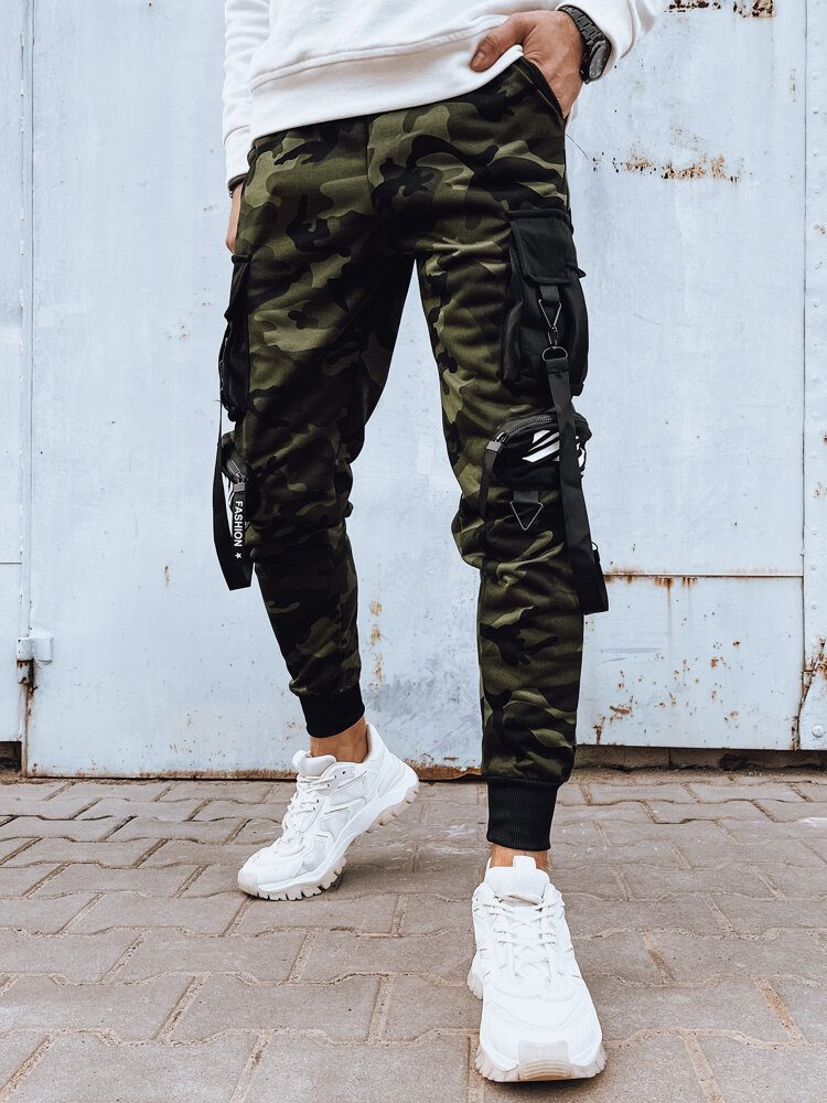 Trendy jogger kapsáčové nohavice pre pánov maskáčové-zelené