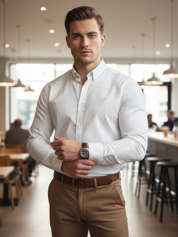 Trendy košeľa pre mužov s drobným vzorom biela