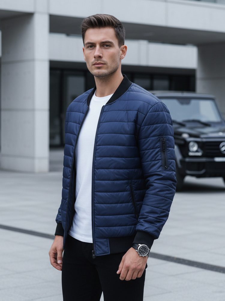 E-shop Prešívaná pánska bomber bunda v modrej farbe