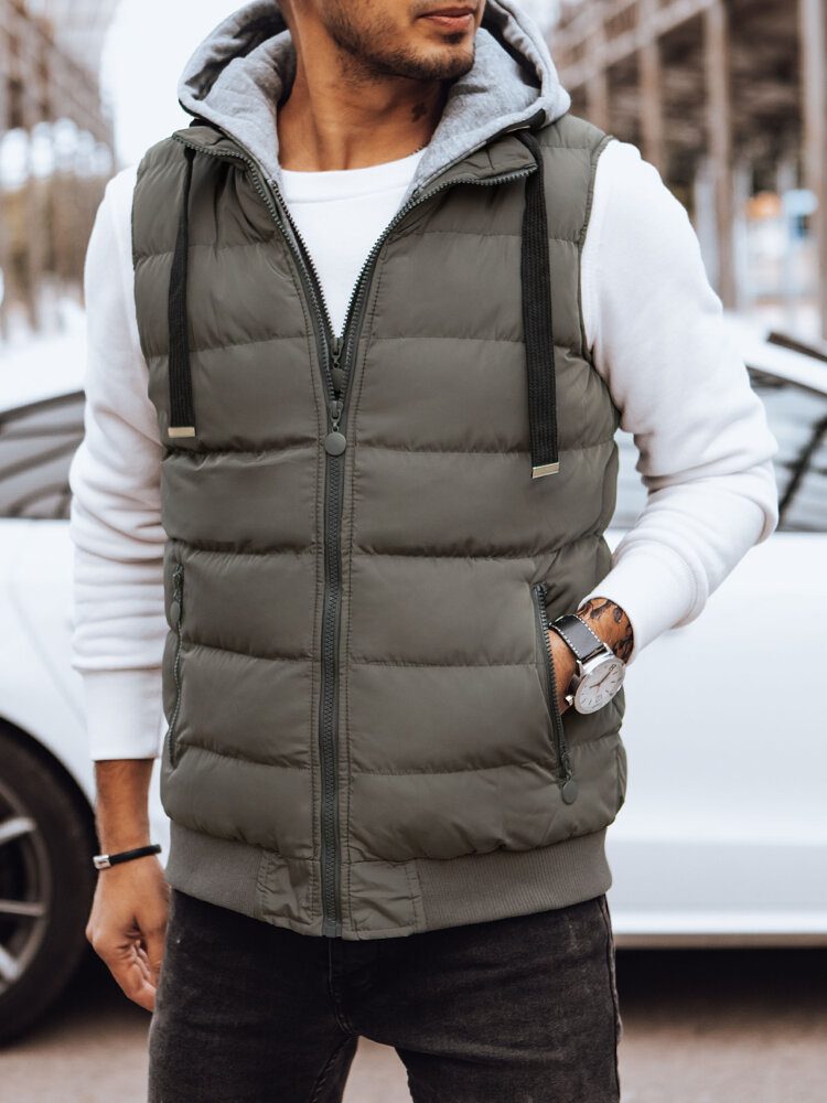 E-shop Pohodlná prešívaná vesta v grafitovej farbe s kapucňou