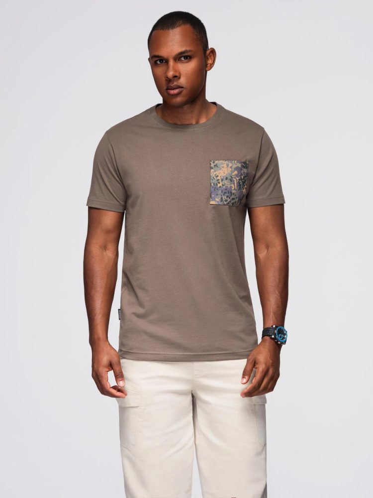 E-shop Trendy hnedé tričko s ozdobným vreckom V1 TSPT-0227