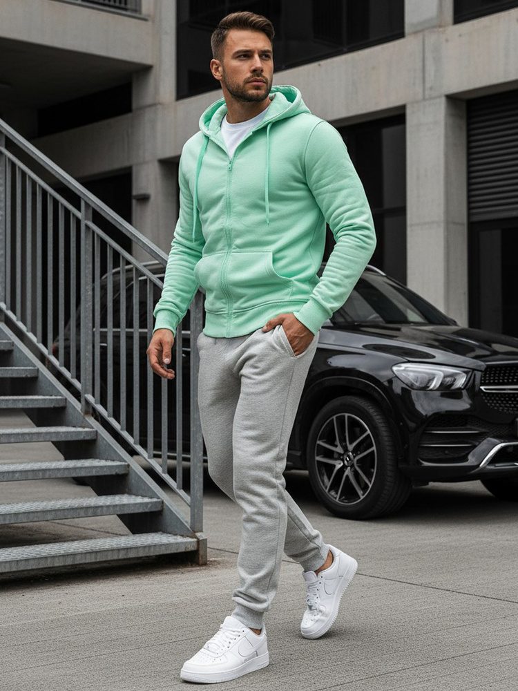 Moderná mikina na zips s kapucňou zelená-muži