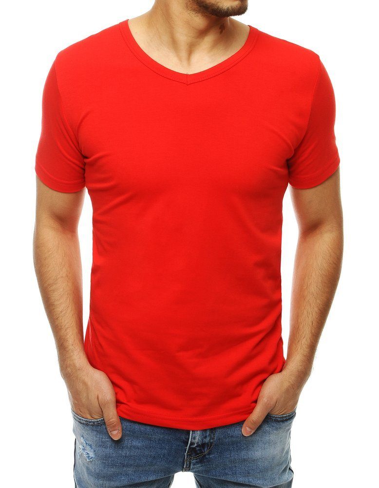 Tričko s krátkym rukávom a véčkovým výstrihom-muži-červené