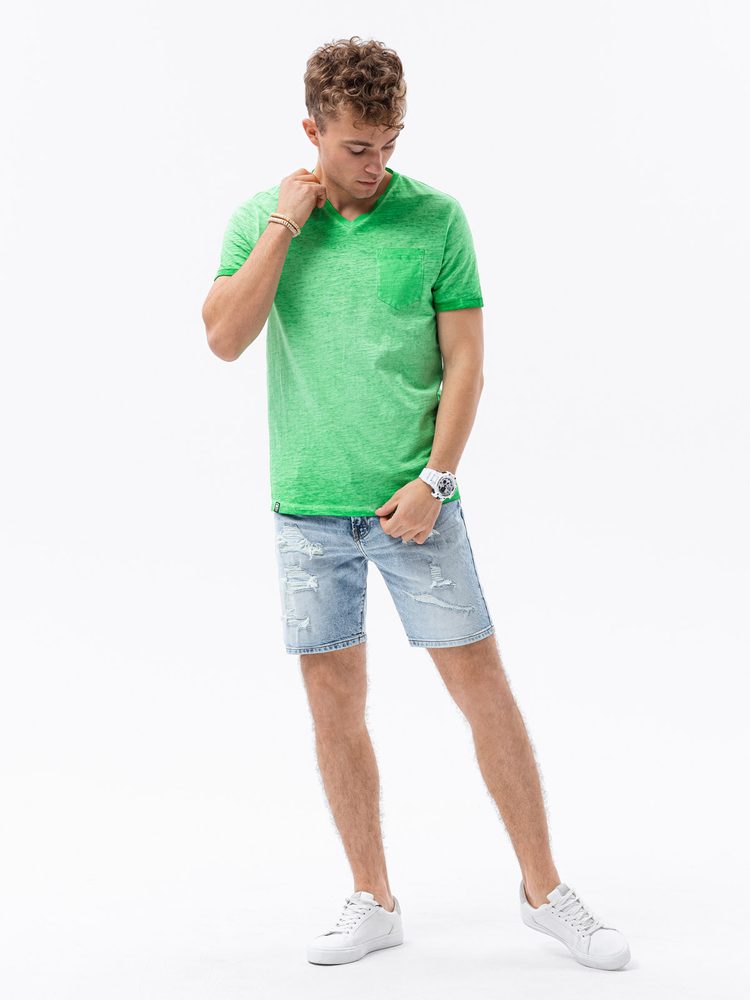 Štýlové pánske tričko s krátkym rukávom a vreckom zelené