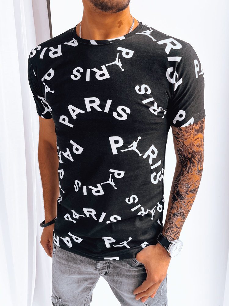 Pánske bavlnené tričko s krátkym rukávom a nápisom Paris  čierne