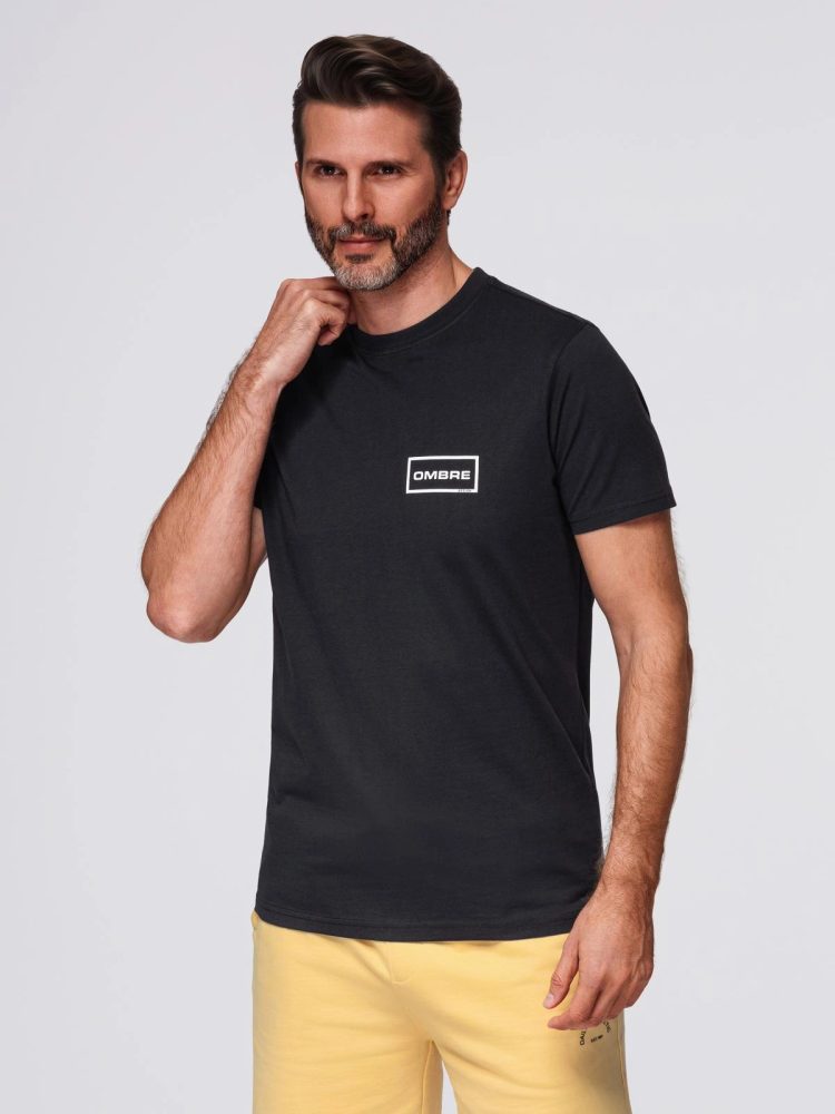 E-shop Moderné čierne pánske tričko s nápisom V2 TSPT-0231