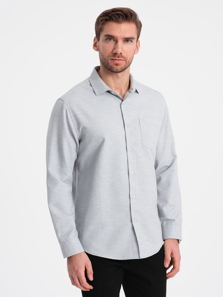 Ležérna pánska košeľa s vreckom jasno šedá