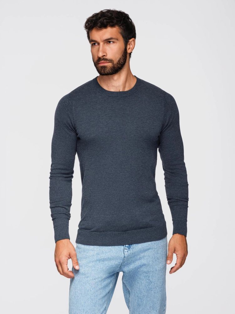 E-shop Klasický modrý sveter s okrúhlym výstrihom V16 SWBS-0106