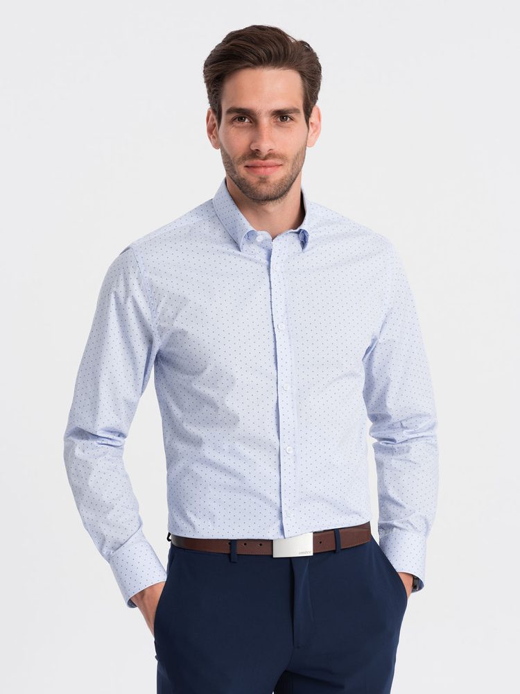Trendy pánska košeľa so vzorom jasno modrá