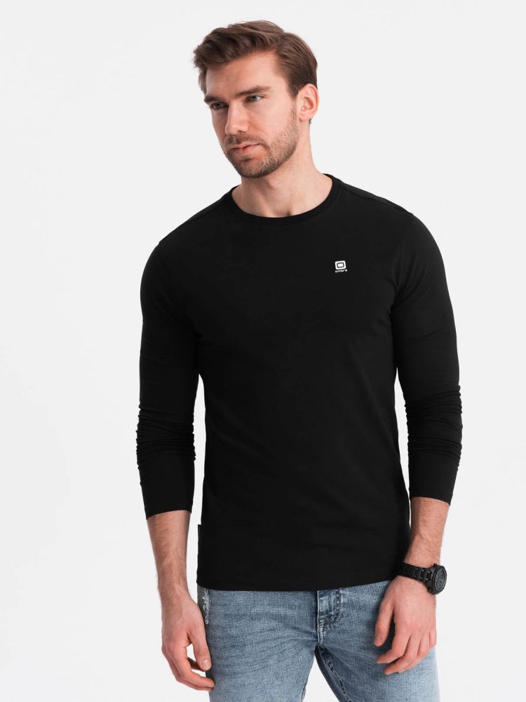 E-shop Módne čierne tričko s dlhým rukávom a s logom V3 LSCL-0102