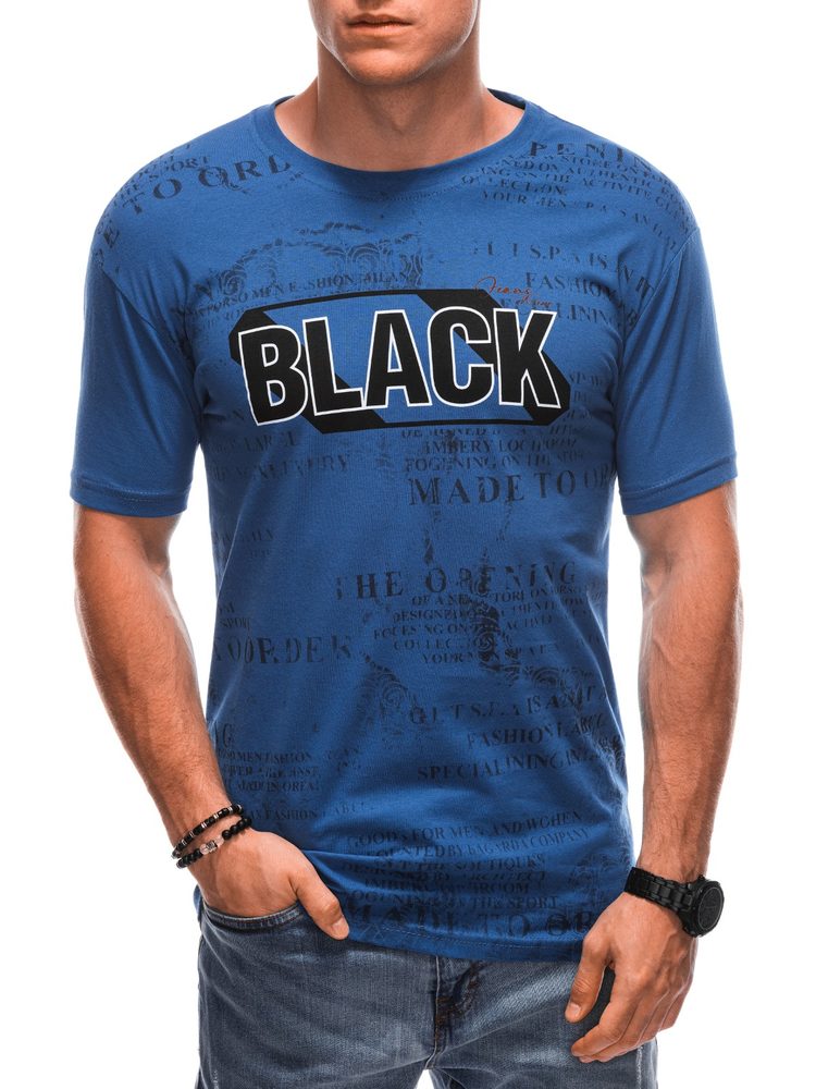 E-shop Jedinečné modré tričko s nápisom BLACK S1903