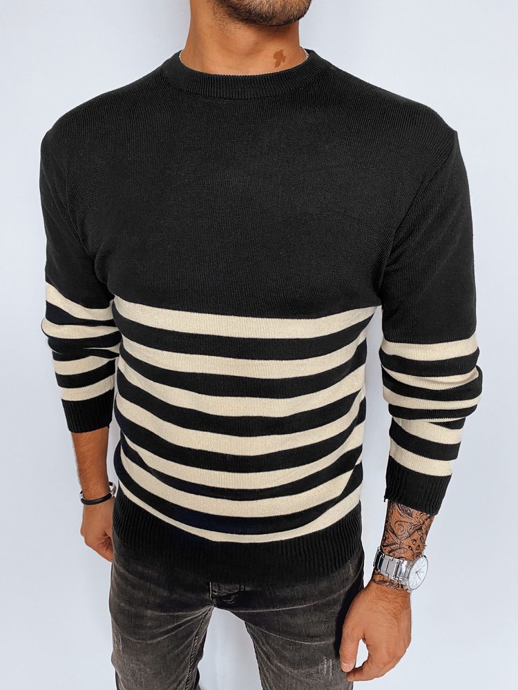 Jedinečný sveter s pruhmi pre pánov- čierny