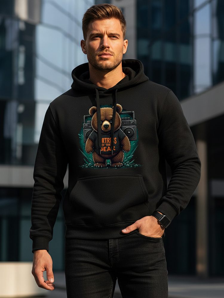 Mikina s kapucňou s potlačou pre pánov čierna