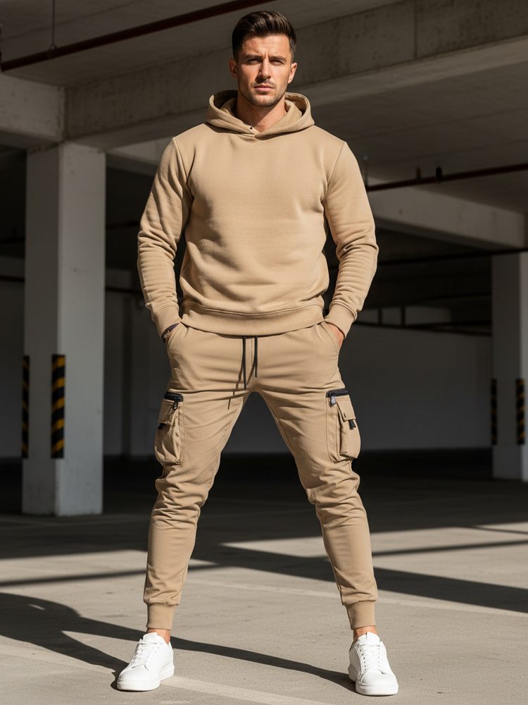 Trendy jogger kapsáčové nohavice pre pánov béžové