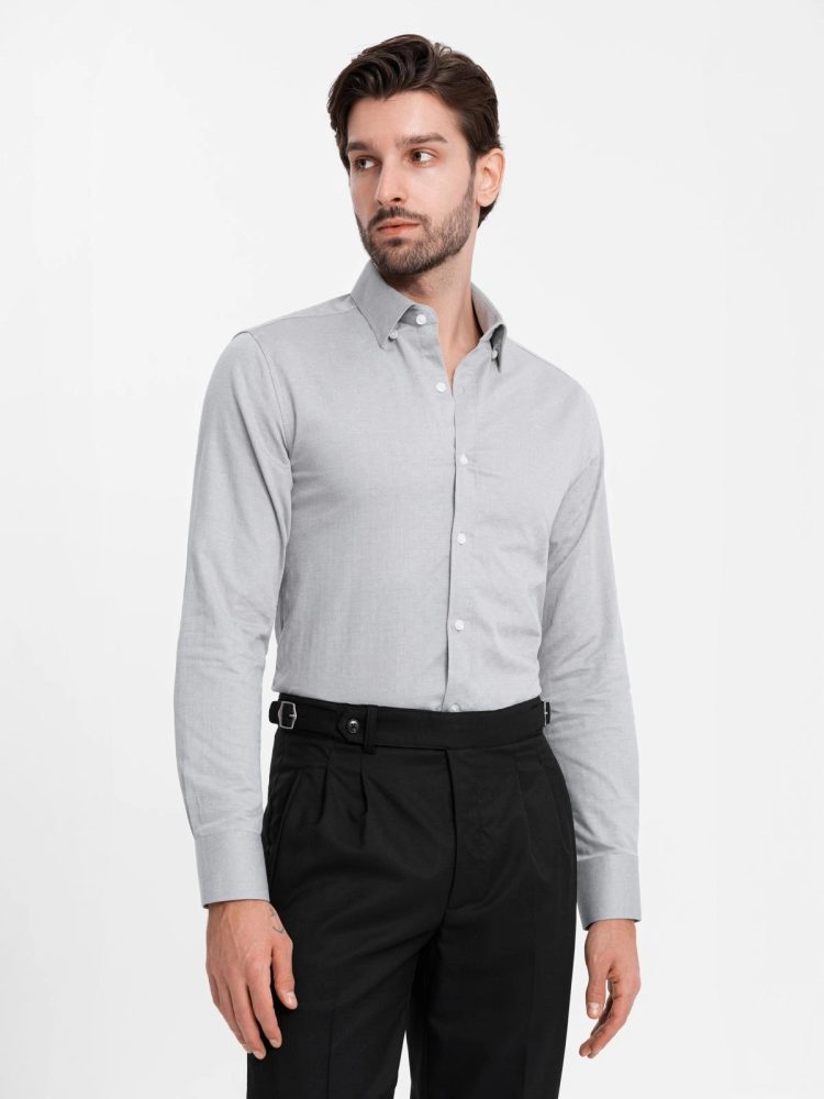 E-shop Módna šedá slim-fit košeľa V2 SHCS-0175