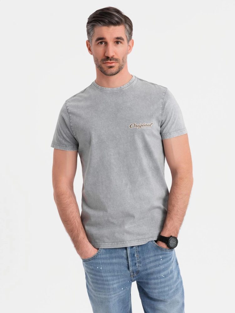 E-shop Jedinečné šedé pánske tričko s nápismi V1 TSWT-0201
