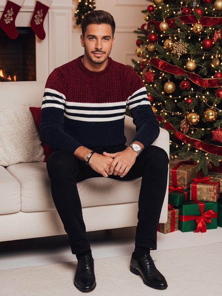 Pánsky sveter s pásmi modrý