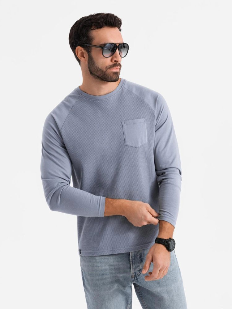 E-shop Pánske denim tričko s dlhým rukávom a vreckom om-lscl-0109