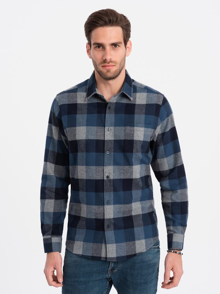 Trendy pánska košeľa s károvaným vzorom modrá