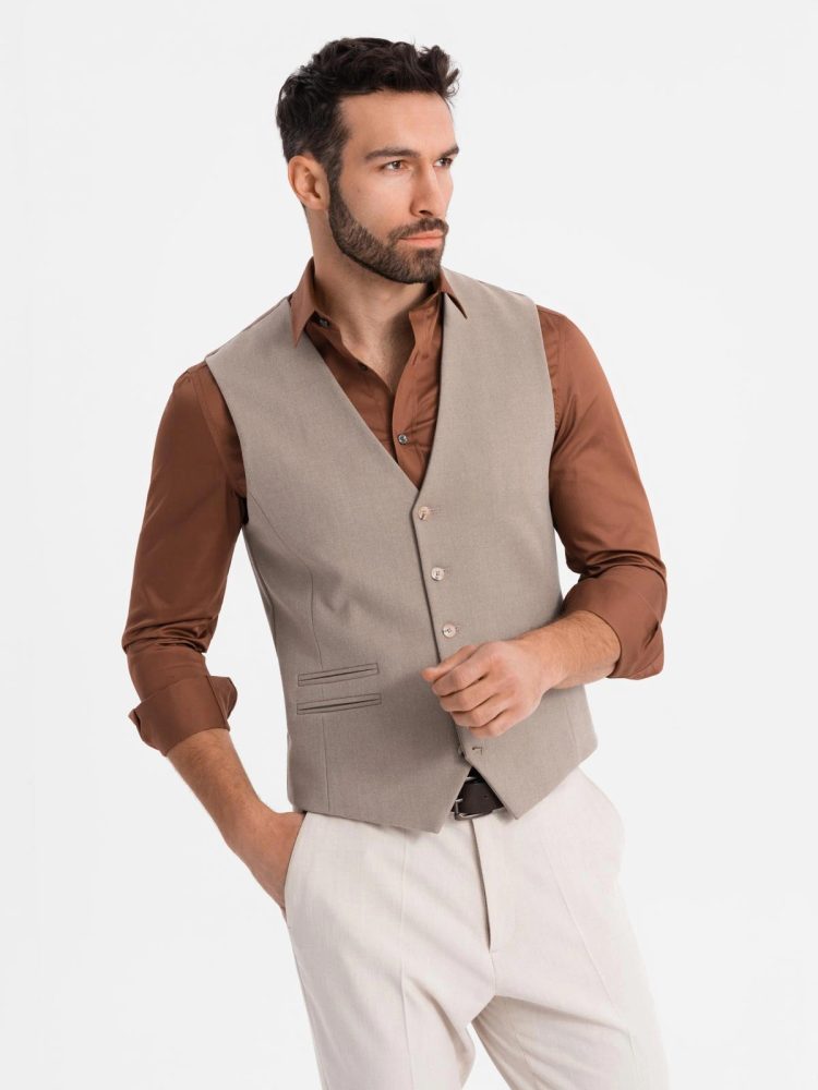 E-shop Módna pánska béžová vesta V1 BLZV-0142