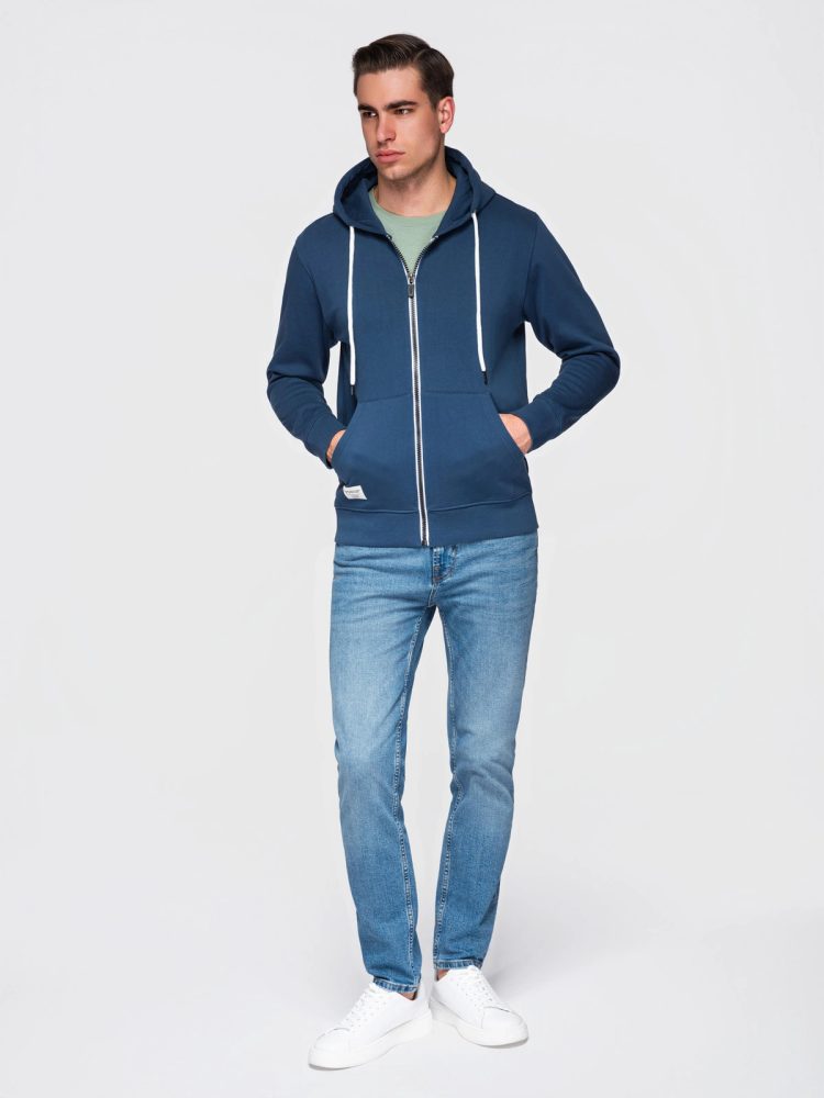 Pánska mikina s kapucňou na zips- tmavomodrá