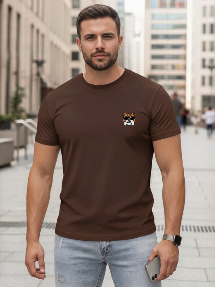 Tričko s krátkym rukávom pre pánov s trendy logo hnedé