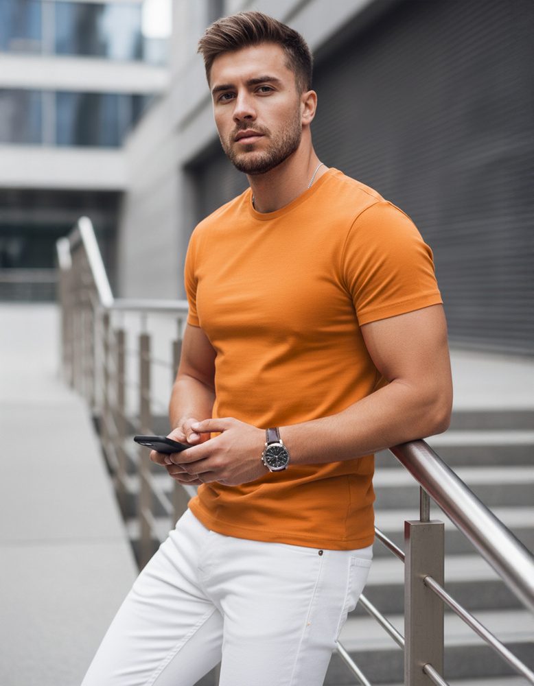 Trendy tričko s krátkym rukávom - pre pánov - oranžové