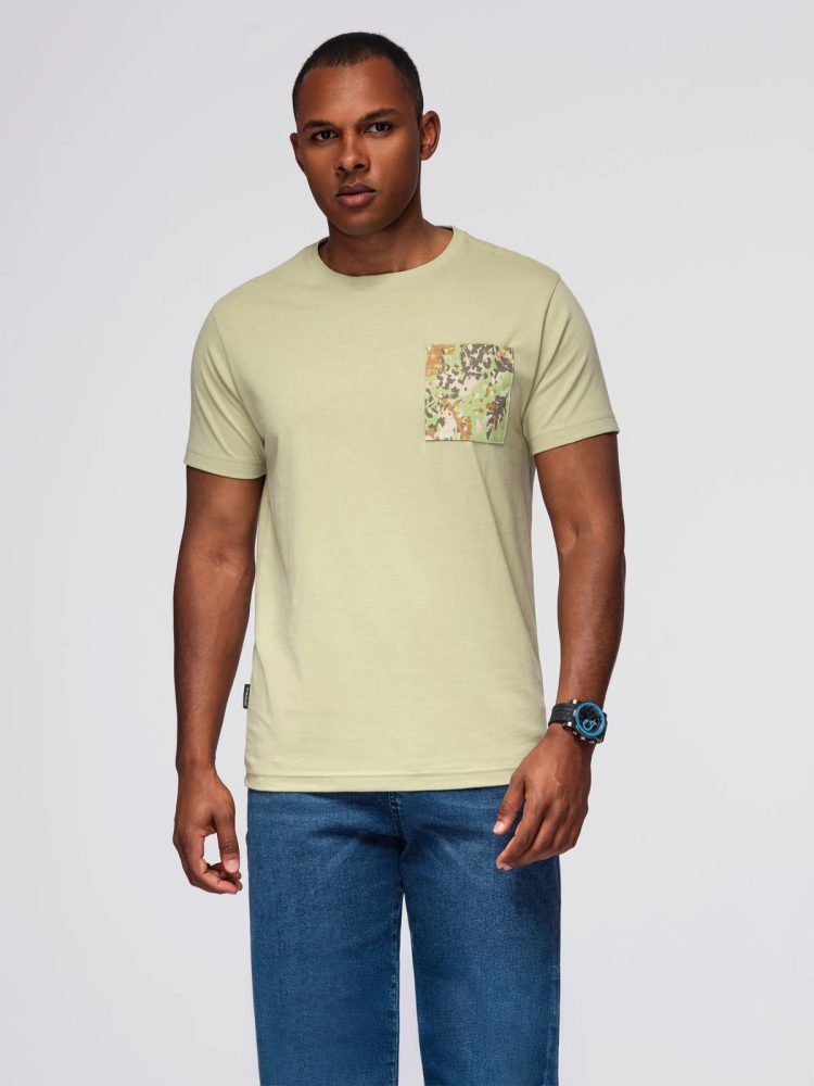 E-shop Trendy olivové tričko s ozdobným vreckom V2 TSPT-0227