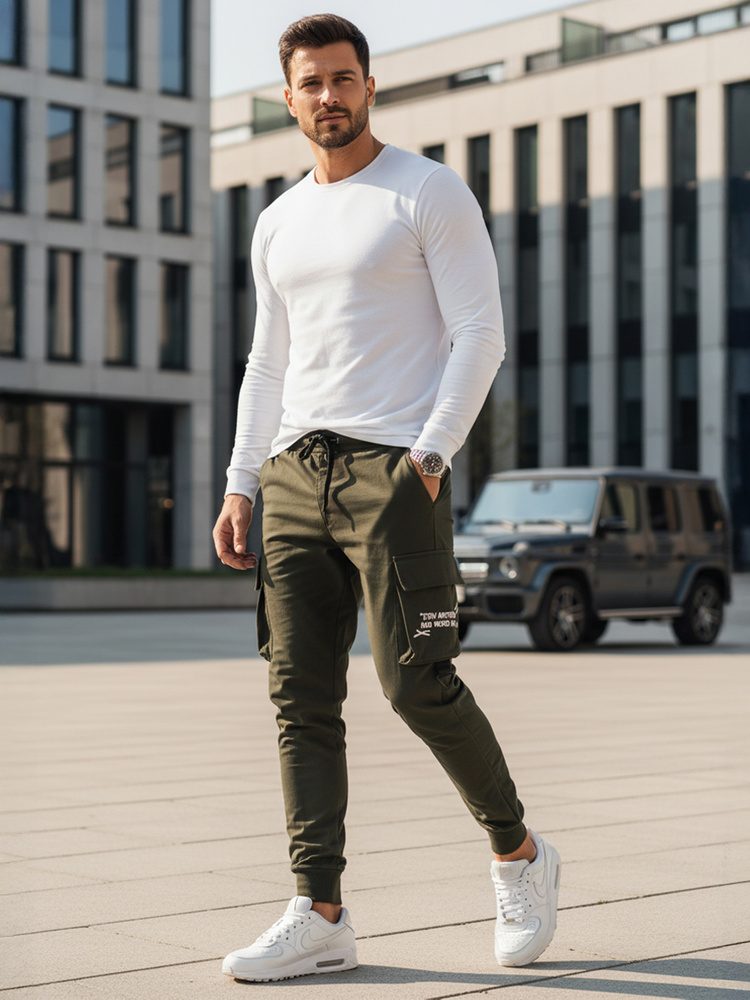 Trendy jogger kapsáčové nohavice pre pánov zelené