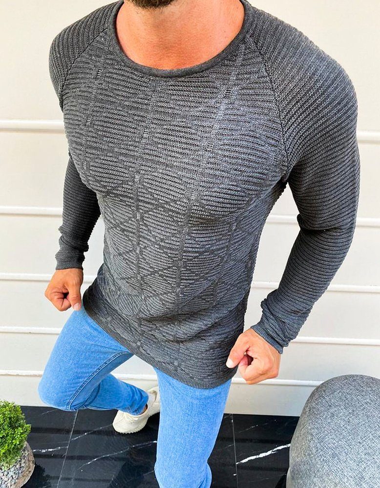 Moderný sveter s prešívaním-muži-antracitový