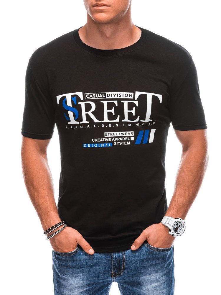 E-shop Jedinečné čierne tričko s nápisom street S1894