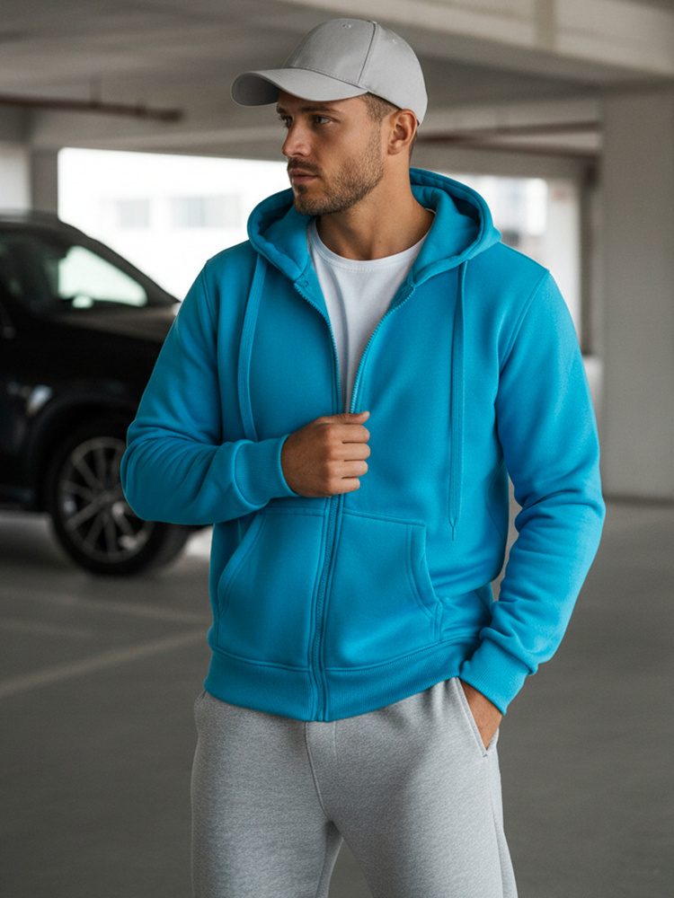 Moderná mikina na zips s kapucňou modrá-muži