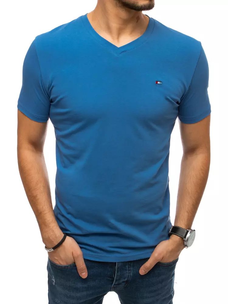 Štýlové tričko s krátkym rukávom a V-výstrihom pre mužov modré