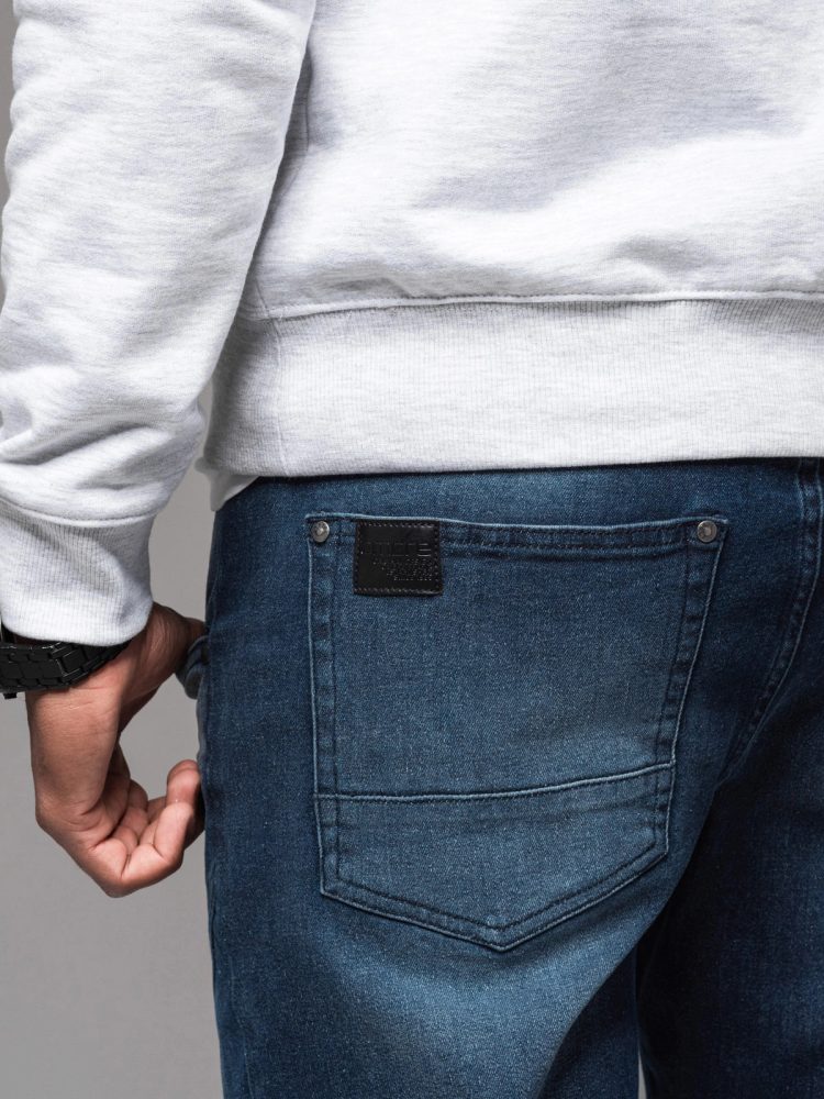 Pánske rifľové joggery s ozdobnými prvkami, modré