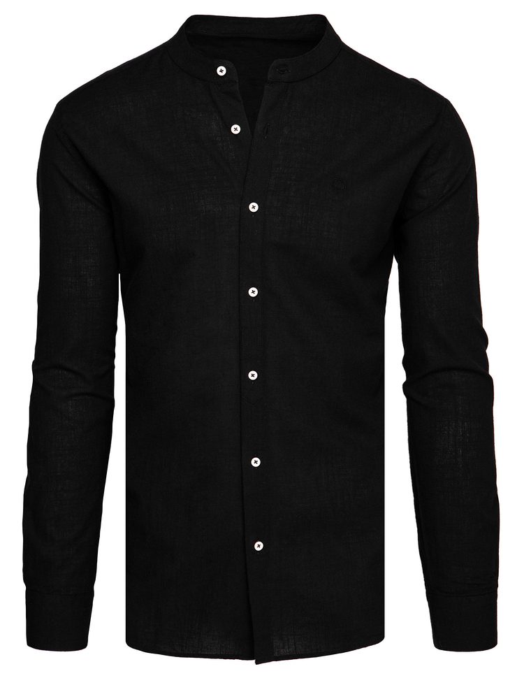 Módna košeľa pre pánov so stojačikom - čierna