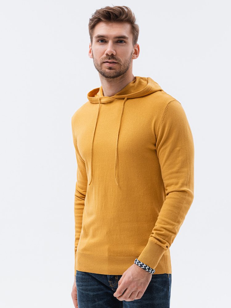 E-shop Štýlový horčicový sveter s kapucňou E187