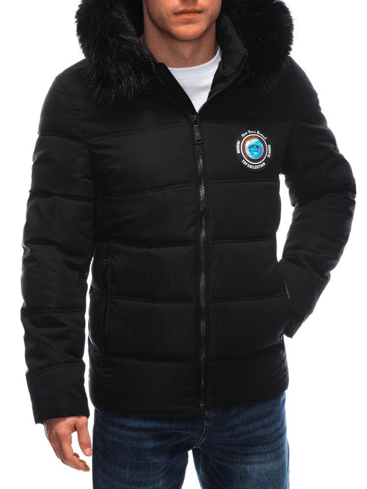 Módna zimná bunda s kapucňou čierna
