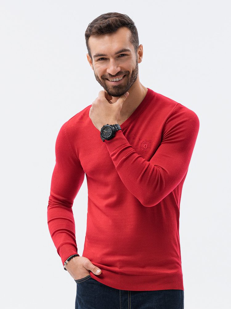 E-shop Červený sveter s véčkovým výstrihom E191