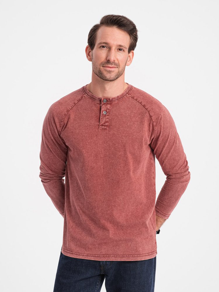 Trendy pánske tričko s dlhým rukávom- tehlové