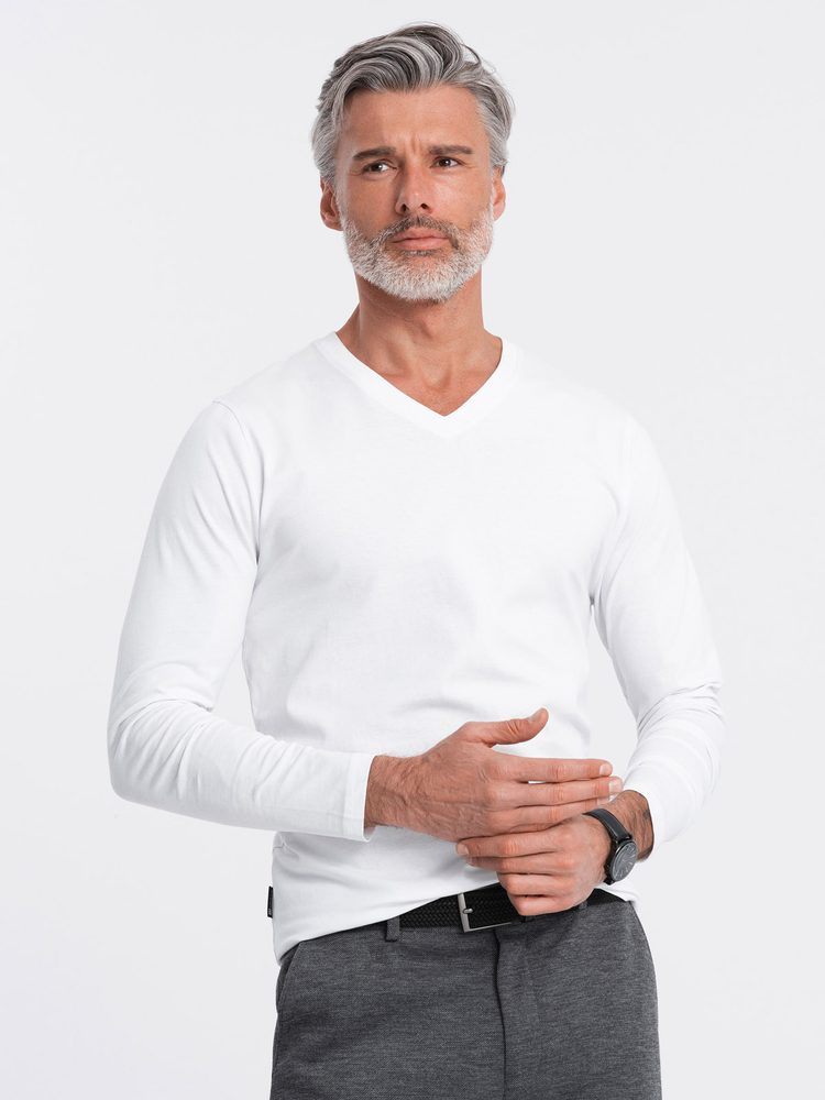 Pohodlné tričko s dlhým rukávom bez potlače biele-muži